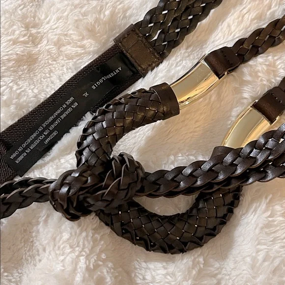 NWT Anthropologie Woven Skinny Belt in Chocolate Brown & Gold size XL - Picture 5 of 8